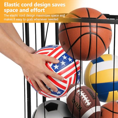 Columnar Vertical Ball Storage Racks with Wheels-New Durable Rolling Basketball Holder Wall Mount for Soccer, Volleyball, Space-Saving Garage Sports Ball Rack Organizer for Home,Gym & Outdoors