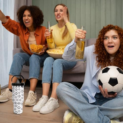 30 oz Tumbler with Handle Flip Straw Leak Proof - Soccer Cup 30oz Tumbler Travel Coffee Mug with Handle - Birthday Gifts for Women Men Soccer Lovers Fans 30 Ounce Stainless Steel Cup - color: Soccer White