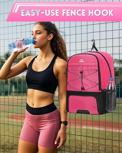 MATEIN Girls Soccer Backpack, Large Basketball Bag with Ball Holder & Shoe Compartment for Tournament & Game Day, Lightweight Youth Sports Bag with Fence Hook Fits 15.6 Inch Laptop, Soccer Team Gifts - color: Pink