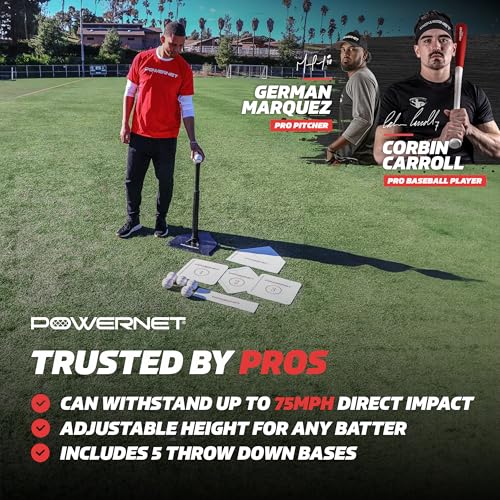 PowerNet T Ball Baseball Accessories for Coach, TBall Coaching Bundle, Tee Ball Set Includes 6 Soft Core Baseballs + Adjustable Batting Tee + 5 Throw Down Bases