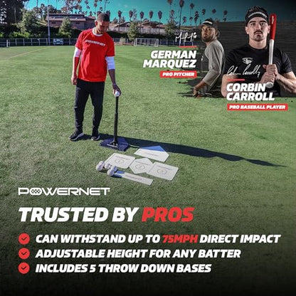 PowerNet T Ball Baseball Accessories for Coach, TBall Coaching Bundle, Tee Ball Set Includes 6 Soft Core Baseballs + Adjustable Batting Tee + 5 Throw Down Bases