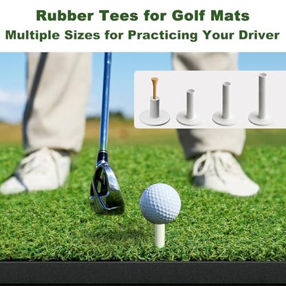 Rubber Golf Tees for Mats, 48 Pack – Includes 8 Rubber Tees & 40 Natural Hardwood Tees, Durable and Portable for Golf Hitting Mats, Simulator & Driving Range Practice