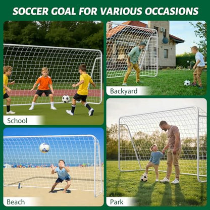NAIZEA Soccer Goals - 24x8/21x7/18x7/12x6/16x7/10x6/8x6/6x4FT Soccer Goals for Backyard Training- Portable Metal Soccer Net for Youth & Adults - Heavy Duty Steel for Indoor Outdoor Games & Practice - size: 12ft x 6ft, style: Starter-White/Steel