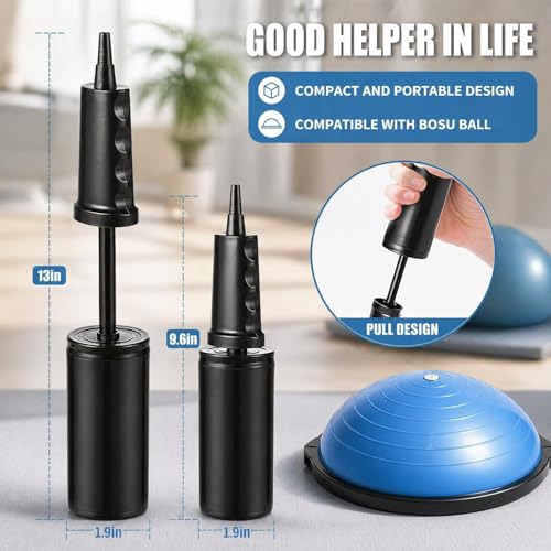 Exercise Ball Pump Compatible with Bosu Balance Trainer,Portable Hand Air Pump for Exercise Bosu Balls with 5pcs Long/Short Plugs & 2pcs Plug Pullers Yoga Ball Inflator Pump Accessories