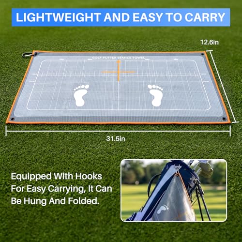 Golf Putting Mat & Golf Stance Training Towel Set, A Golf Putting Practice Aid to Improve Stance and Putting Accuracy - Suitable for Beginners and Golfers Who Need to Improve.