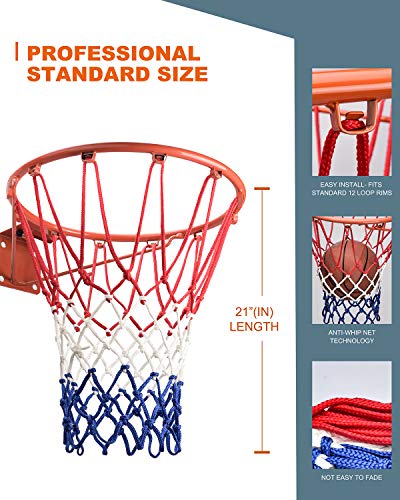 Basketball Net Replacement Heavy Duty, 2023 Professional On-Court Quality [6.88Ounce], Fits Outdoor Indoor Standard Rim, All Weather Anti Whip -12 Loops (Red White Blue)