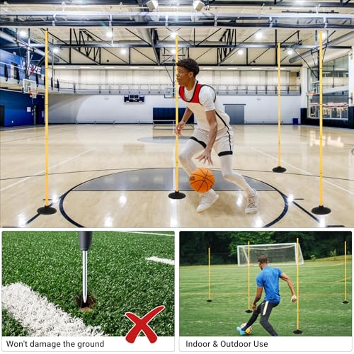 Neoaider 6 FT Agility Poles for Soccer, Basketball, Football, Equestrian, Pet Training, 4/6/8/10 Pack Detachable Soccer Poles w/Rubber Bases, Pole Bending Poles for Horses, Indoor/Outdoor Use - style: 4 Pack