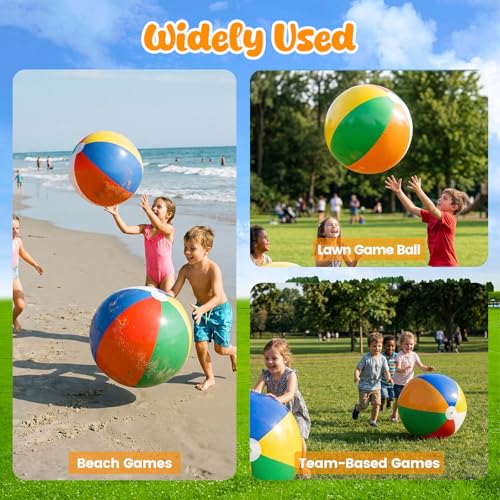 FUTUREPLUSX 2 Pack Jumbo Beach Balls, 33.5 Inch Inflated Large Rainbow Inflatable Ball for Summer Swimming Pool Parties, Outdoor Beach Games, Birthday Party Decorations for Kids and Adults