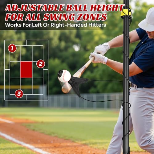 JASCOPRO Baseball Batting Swing Trainer, Portable Hitting Trainer with Auto-Reset & Adjustable Ball Height, Solo Baseball Swing Practice Equipment for Youth,Adults, Easy Setup No Tools Needed
