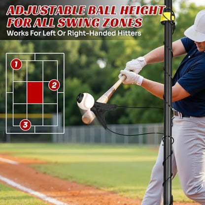JASCOPRO Baseball Batting Swing Trainer, Portable Hitting Trainer with Auto-Reset & Adjustable Ball Height, Solo Baseball Swing Practice Equipment for Youth,Adults, Easy Setup No Tools Needed