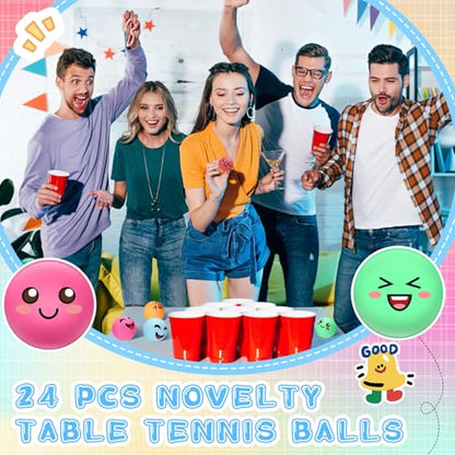 24 PCS Table Tennis Balls Novelty Face 3 Special Emotion Cute Table Tennis Balls Accessories for All Golfers Christmas Birthday Gift Fun Table Tennis Gift - color: Multicolor
