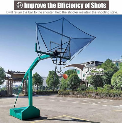 Basketball Ball Server Basketball Shot Returner Basketball Shot Return Net, Basketball Rebounder Attachment, Basketball Shooting Practice Aid for Traditional Pole Wall Mounted Hoop
