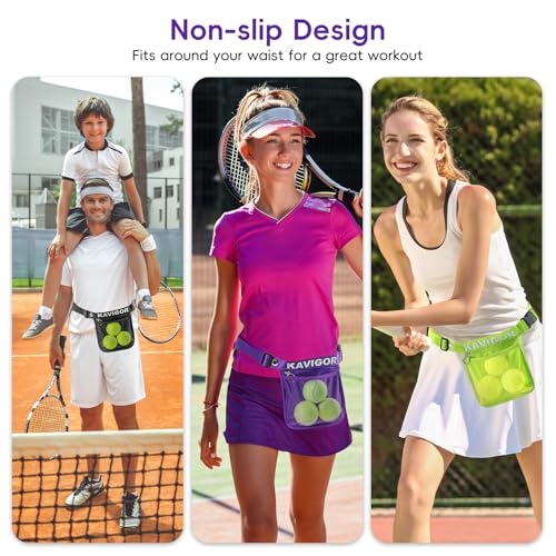 KAVIGOR Pickleball & Tennis Ball Holder Waist Pouch Holds 3-4 Balls, Multi-Functional Sports Belt Bag with Zipper Pocket and Carabiner - color: Purple