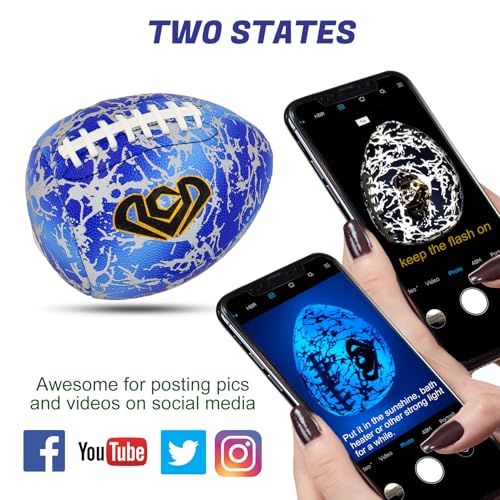 Glow in The Dark Football, Holographic Blue Glowing Leather Football Ball for Men Women Training