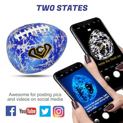 Glow in The Dark Football, Holographic Blue Glowing Leather Football Ball for Men Women Training