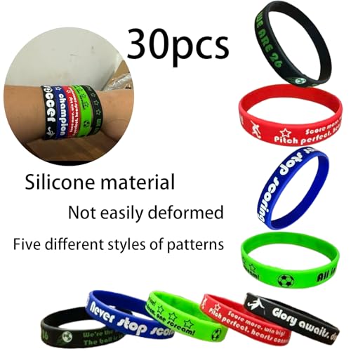 Football-Themed Wristbands Wholesale - 30-Pcs Silicone Wristband Set, Ideal for Sporting Events, Sports Parties, Team Activities, Birthday Party Giveaways, and Gifts