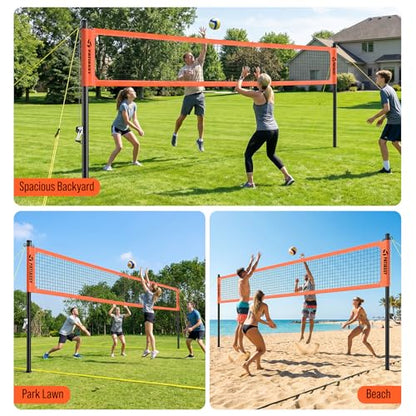 Professional Heavy Duty Volleyball Net Set for Backyard & Beach, Outdoor Net System with Steel Anti-Sag Winch, 32FT Reinforced Net, Height Adjustable Rust-Resistant Aluminum Poles, Portable Carry Bag