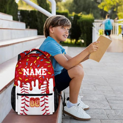 Custom Baseball Drip Backpack for Children Teen Kids School Supplies for Boys Girls, Casual Red Bookbag for Preschool Elementary Kindergarten Vacation Travel Picnic - color: Red