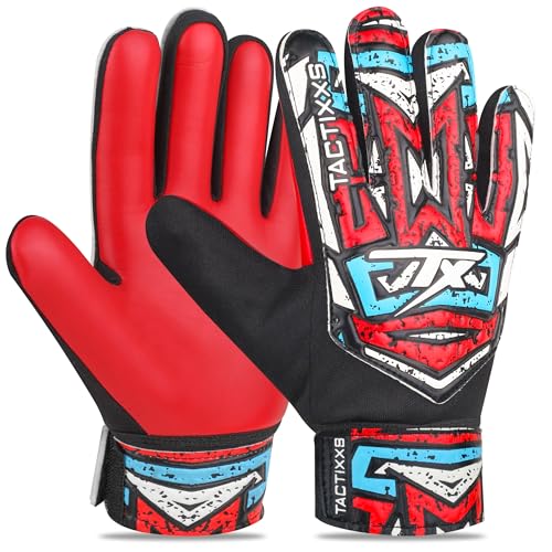 Soccer Goalkeeper Gloves for Kids Boys Children Youth, Funky Football Goalie Gloves Anti Slip 4mm Latex Palm with Strong Grips - color: Red, size: Size 3 suitable for 5-6 Years