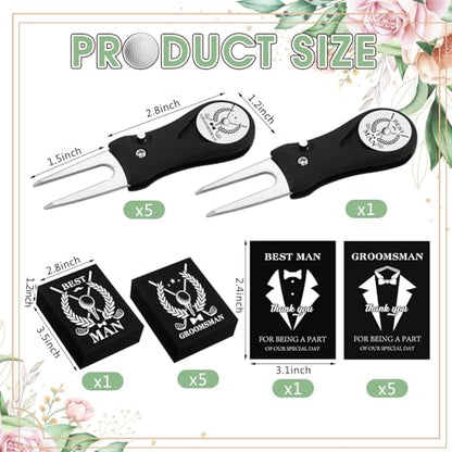 Seenelling 6 Sets Groomsmen Golf Proposal Gifts Box, Include Groomsman Divot Tool with Groomsman Golf Ball Marker, Thank You Card and Groomsmen Boxes for Wedding Groomsman Best Men Gifts Proposal Gift