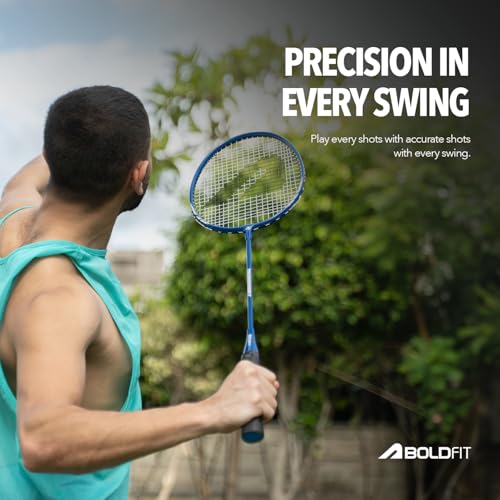 Boldfit Aluminium Badminton Racket With Full Cover Bag - Lightweight Wide Face Shuttle Bat for Match Play - Blue - color: Blue-Orange