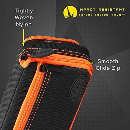 Casemaster Plazma Plus, 3 Dart Case for Soft and Steel Tip Darts Features Large Front Mobile Device Pocket, Built-in Storage Tube and Pockets for Flights, Tips, Shafts, and Personal Items