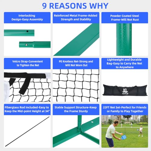 Portable Pickleball Net Set, Steady Metal Frame Pickle Ball Net Set System with Carry Bag Easy Setup for All-Weather Resistant Play in Backyards,Outdoor Indoor Driveways and Garages