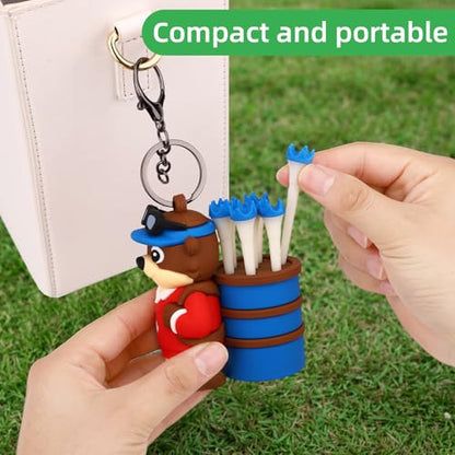 Penitue Caddie Golf Tee Holder, Including 8 Golf Ball Tees Creative Cute Cat Holder Set for Women Men Golfers Attaching to Backpack Shoulder Bag Belt - style: Beave