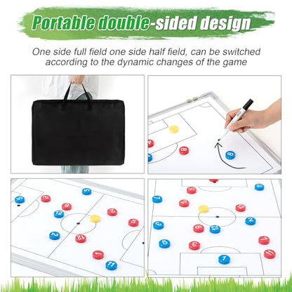 Dunzoom 24" x 18" Soccer Magnetic Coaching Board Double-Sided Dry Erase Tactics Whiteboard, Portable Tactical Board Equipped with Magnet Numbers, Marker Pen, Eraser and Zipper Bag
