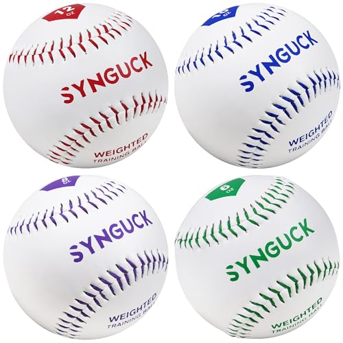 SYNGUCK Weighted Baseballs Set of 2/4/6 - Training Baseballs to Increase Pitching Speed, Arm Strength & Accuracy for Baseball Players, Coaches & Athletes - style: 4 Pack(6/8/10/12oz)