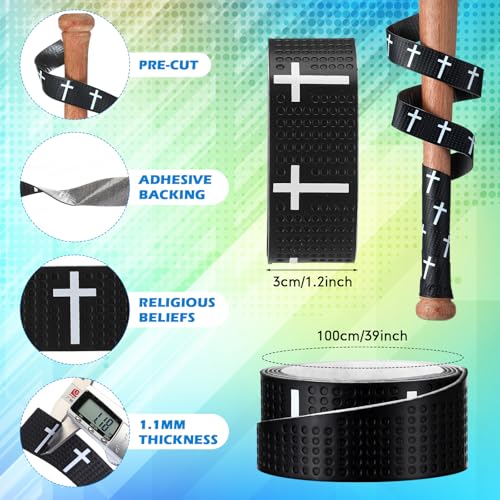 Pushglossy Faith Cross Baseball Bat Grip Tapes 1.1mm Precut Full Adhesive Softball Grip Tape,Non-Slip Softball Bat Wrap Religious Cricket Batting Tape Replacement - color: Black, size: Cross
