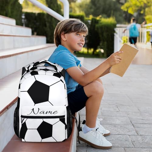 Kids Backpack for School Personalized Football Backpacks for Boys, Kids Back to School Supplies 17 Inch Leisure Football Bookbag for Travel Preschool Elementary Kindergarten - color: Black