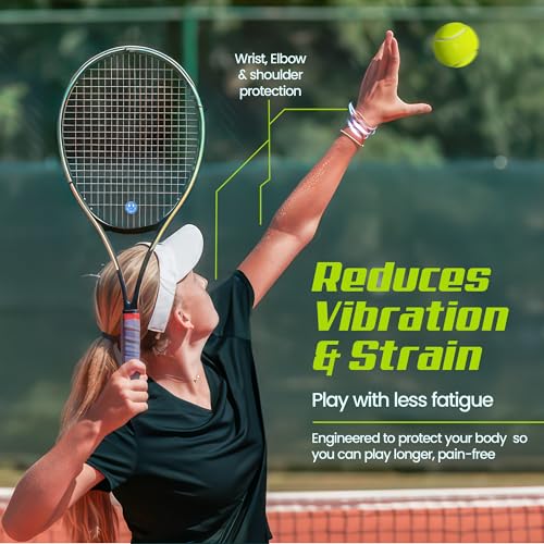 Tennis Racket Dampener - Glitter Smiley Face Designs - Vibration & Noise-Reducing Tennis Shock Absorber for Racquets - Secure, Easy-Install Accessories for Players of All Levels - style: Blue