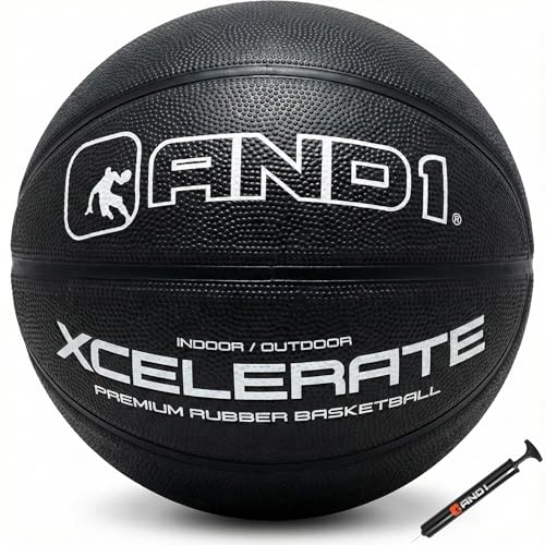 AND1 Xcelerate Rubber Basketball: Official Regulation Streetball, Made for Indoor/Outdoor Games - color: Black Classic, style: Basketball w/ Pump