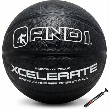 AND1 Xcelerate Rubber Basketball: Official Regulation Streetball, Made for Indoor/Outdoor Games - color: Black Classic, style: Basketball w/ Pump