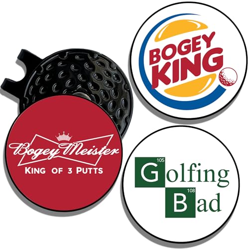 Golf Ball Marker Hat Clip | 3 Pack | Choose Your Golf Gift Set | Golf Marker Magnetic Hat Clips | Funny Golf Gifts | Funny Golf Accessories for Men & Womens Golf Markers - color: BogeyMeister | Golfing Bad | Bogey King