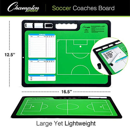 Champion Sports Large & XL Dry Erase Board For Coaching - Whiteboards for Strategizing, Techniques, Plays - 2-Sided Boards with Front Side Full Field - Backside Half Field and Lineup - color: Soccer, style: XL Coaches Board