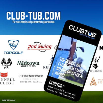 Golf Club Cleaner. 4-Gallon Tub with Dual 9.5" Stiff Polybutylene Scrubbing Brushes, 5-Inch Lid Hole, Hose Connector and Drain with Metal Handle