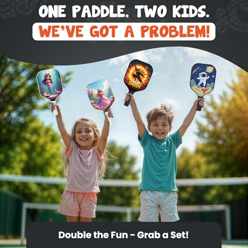 Kids Pickleball Paddle Designed for Ages 3–12 | Lightweight Fiberglass (0.37 lbs) | Small Grip for Easy Control | Fun Beginner Gift for Girls, Toddlers & Youth - color: Ninja