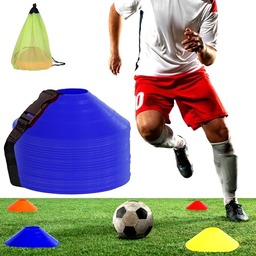 Athllete Durable and Flexible Soccer Cones (Set of 50) - Highly Visible Cones for Sports Training - Ideal Soccer Cones for Training - color: 50 Pack, Blue