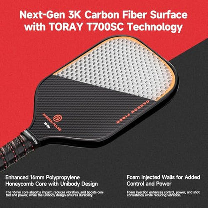 Pickleball Paddle – Advanced Carbon Fiber Surface, 16mm Core, Lightweight 8oz, 3D PulseGrip Handle – Control & Spin for All Skill Levels