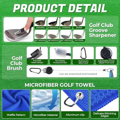 6 Pcs Golf Cleaning Kit, Golf Club Brush Groove Sharpener Cleaner Microfiber Towel with Carabiner Clip Set Sports Cleaning Tool Accessories for Men Women
