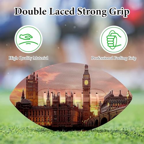 American Football, Official Size 11.9 x 7.3 Inch, Premium Composite Leather High-Grip Ball with Pro-Style Lacing, Unique Prints for Training, Games & Gifts - color: London by Night