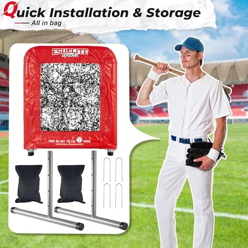 Heavy-Duty 9 Hole Pro Style Baseball & Softball Pitching Net with Strike Zone Target - Adjustable Portable Design - style: Red Pro