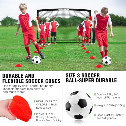 Kids Soccer Goal for Backyard Set - 2 Set of 7X5 / 6X4 ft Toddler Soccer Nets Training Equipment, Soccer Ball, Pop Up Portable Soccer Set for Kids and Youth Games and Training Goals Ages 3-16 Gift - color: 2.Black Red, style: 6' x 4'