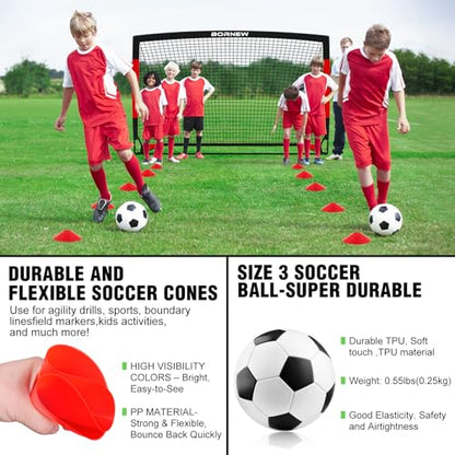 Kids Soccer Goal for Backyard Set - 2 Set of 7X5 / 6X4 ft Toddler Soccer Nets Training Equipment, Soccer Ball, Pop Up Portable Soccer Set for Kids and Youth Games and Training Goals Ages 3-16 Gift - color: 2.Black Red, style: 6' x 4'