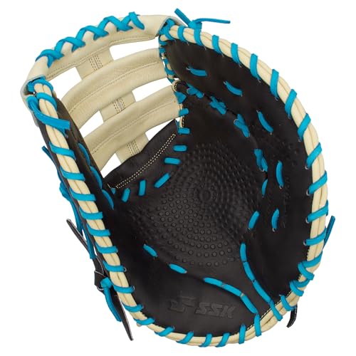 SSK Z5 Craftsman Baseball First Base Mitt – 12” – 12.25” – 12.5” – 13" – Right & Left Hand Throw - color: Black/Camel/Electric Blue, size: 13" - Right Hand Throw