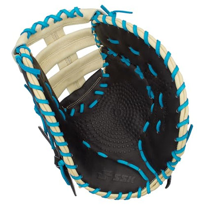 SSK Z5 Craftsman Baseball First Base Mitt – 12” – 12.25” – 12.5” – 13" – Right & Left Hand Throw - color: Black/Camel/Electric Blue, size: 13" - Right Hand Throw