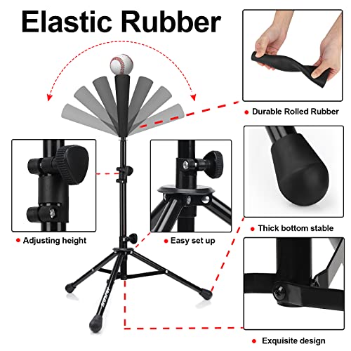 Baseball Tee Batting Tee Softball Tee Portable Travel Hitting Tee,Easy Adjustable Height,Stable Tripod Stand - color: Black