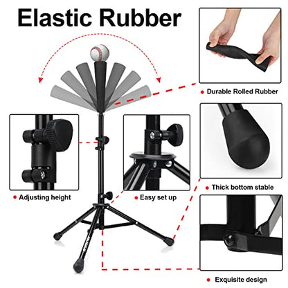 Baseball Tee Batting Tee Softball Tee Portable Travel Hitting Tee,Easy Adjustable Height,Stable Tripod Stand - color: Black